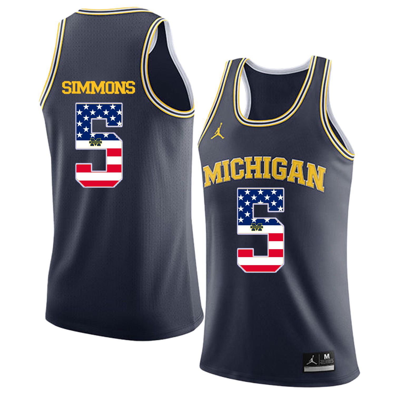 Men Jordan University of Michigan Basketball Navy 5 Simmons Flag Customized NCAA Jerseys